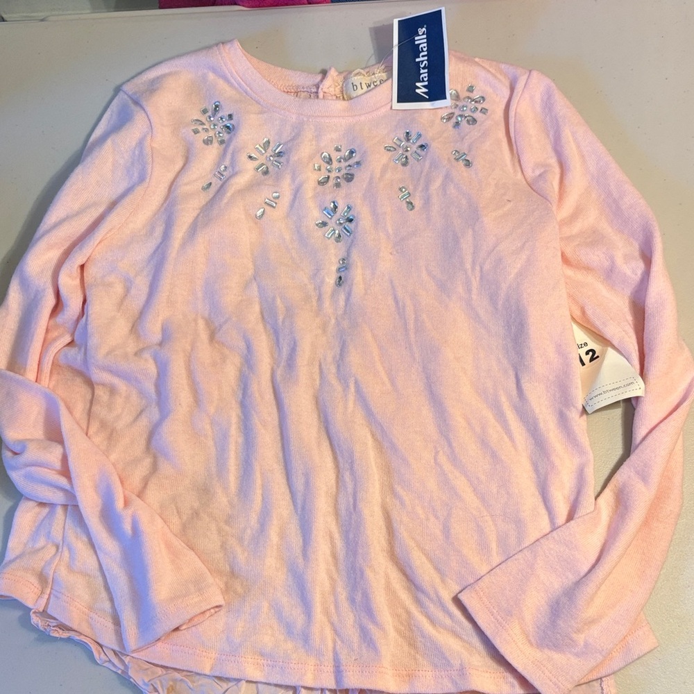 btween Light Pink Long Sleeve Tee with Embellishments